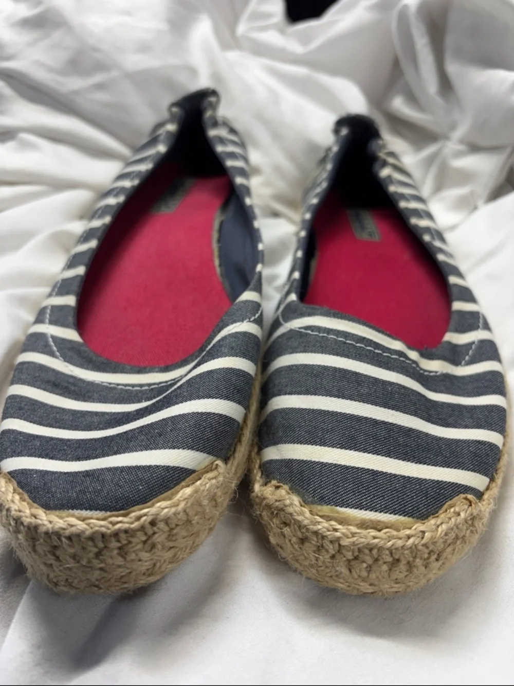 Sperry Navy & White Striped Espadrille Flats with Red Insole size 8